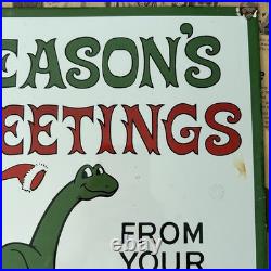 Vintage Sinclair Gasoline Dealer Seasons Greetings 12 Inch Porcelain Enamel Sign