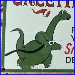 Vintage Sinclair Gasoline Dealer Seasons Greetings 12 Inch Porcelain Enamel Sign