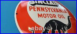 Vintage Sinclair Gasoline Dino Porcelain Gas Motor Oil Service Pump Convex Sign