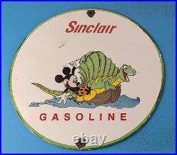 Vintage Sinclair Gasoline Porcelain Mickey Mouse Dino Service Station Pump Sign