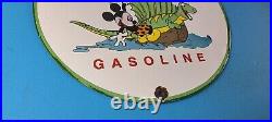Vintage Sinclair Gasoline Porcelain Mickey Mouse Dino Service Station Pump Sign