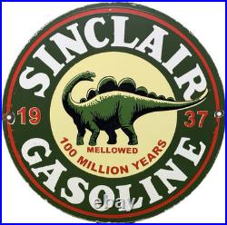 Vintage Sinclair Gasoline Porcelain Sign Dealership Gas Station Dino Motor Oil