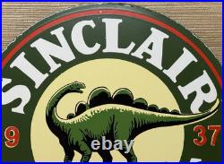 Vintage Sinclair Gasoline Porcelain Sign Dealership Gas Station Dino Motor Oil