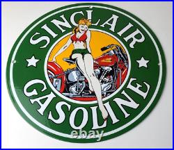 Vintage Sinclair Gasoline Sign Pinup Girl Sign Gas Oil Pump Porcelain Sign