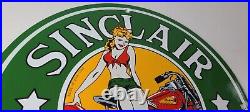 Vintage Sinclair Gasoline Sign Pinup Girl Sign Gas Oil Pump Porcelain Sign