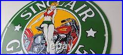 Vintage Sinclair Gasoline Sign Pinup Girl Sign Gas Oil Pump Porcelain Sign