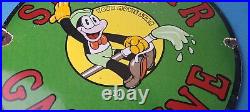 Vintage Sinclair Gasoline Sign Porcelain Jiminy Cricket Gas Oil Pump Sign