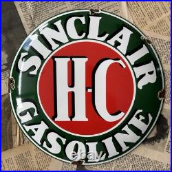 Vintage Sinclair Hc Gasoline 12 Inch Convex Porcelain Enamel Sign