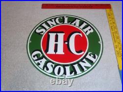 Vintage Sinclair Hc High Compression Gasoline 12 Porcelain Metal H C Oil Sign