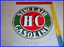 Vintage Sinclair Hc High Compression Gasoline 12 Porcelain Metal H C Oil Sign