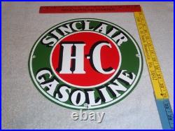 Vintage Sinclair Hc High Compression Gasoline 12 Porcelain Metal H C Oil Sign