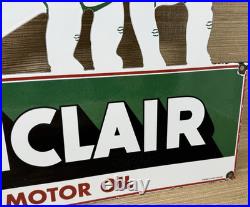 Vintage Sinclair Motor Oil Porcelain Sign Dealership Gas Station Dino Gasoline