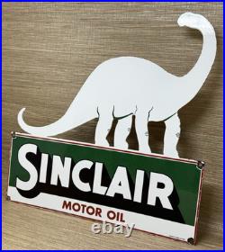 Vintage Sinclair Motor Oil Porcelain Sign Dealership Gas Station Dino Gasoline
