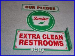 Vintage Sinclair Our Pledge Clean Restrooms 12 Metal Gasoline & Oil Flange Sign