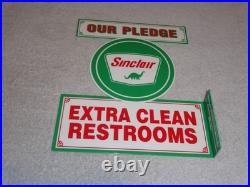 Vintage Sinclair Our Pledge Clean Restrooms 12 Metal Gasoline & Oil Flange Sign