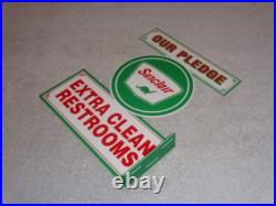 Vintage Sinclair Our Pledge Clean Restrooms 12 Metal Gasoline & Oil Flange Sign