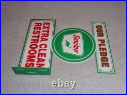 Vintage Sinclair Our Pledge Clean Restrooms 12 Metal Gasoline & Oil Flange Sign