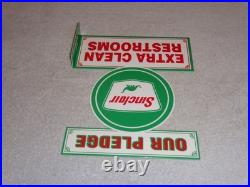 Vintage Sinclair Our Pledge Clean Restrooms 12 Metal Gasoline & Oil Flange Sign