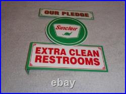 Vintage Sinclair Our Pledge Clean Restrooms 12 Metal Gasoline & Oil Flange Sign