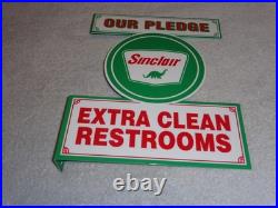 Vintage Sinclair Our Pledge Clean Restrooms 12 Metal Gasoline & Oil Flange Sign