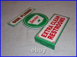 Vintage Sinclair Our Pledge Clean Restrooms 12 Metal Gasoline & Oil Flange Sign