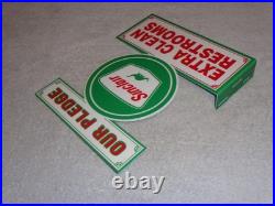 Vintage Sinclair Our Pledge Clean Restrooms 12 Metal Gasoline & Oil Flange Sign