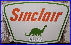 Vintage Sinclair Porcelain Sign 48 Old Dino Gasoline & Motor Oil Co. 2-sided