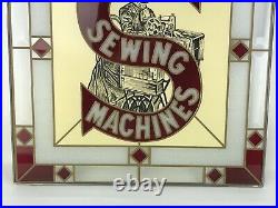 Vintage Singer Sewing Machine Stained Glass Hanging Advertising Sign 17.5 x 16