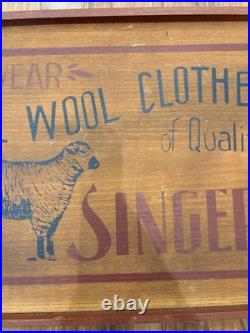 Vintage Singer's All Wool Clothes Advertising Sign Sheep Graphic on Wood 1950s Vintage Singer's All Wool Clothes Advertising Sign Sheep Graphic on Wood 1950s