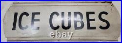 Vintage Single-Sided Large Tin Ice Cubes Sign 45 x 16 Nostalgic