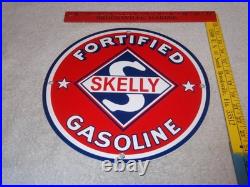 Vintage Skelly Fortified Gasoline 12 Porcelain Metal Service Station & Oil Sign