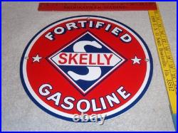 Vintage Skelly Fortified Gasoline 12 Porcelain Metal Service Station & Oil Sign