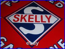 Vintage Skelly Fortified Gasoline 12 Porcelain Metal Service Station & Oil Sign