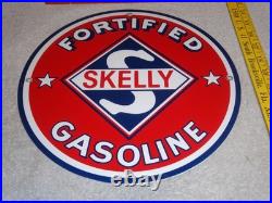 Vintage Skelly Fortified Gasoline 12 Porcelain Metal Service Station & Oil Sign