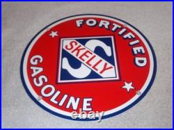 Vintage Skelly Fortified Gasoline 12 Porcelain Metal Service Station & Oil Sign