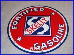 Vintage Skelly Fortified Gasoline 12 Porcelain Metal Service Station & Oil Sign