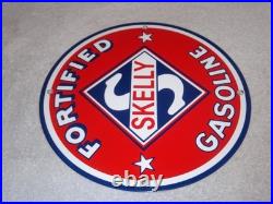 Vintage Skelly Fortified Gasoline 12 Porcelain Metal Service Station & Oil Sign