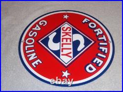 Vintage Skelly Fortified Gasoline 12 Porcelain Metal Service Station & Oil Sign