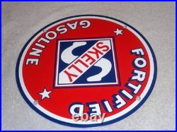 Vintage Skelly Fortified Gasoline 12 Porcelain Metal Service Station & Oil Sign