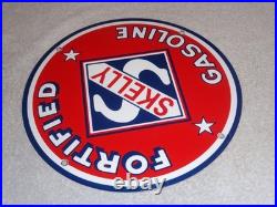 Vintage Skelly Fortified Gasoline 12 Porcelain Metal Service Station & Oil Sign