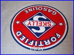 Vintage Skelly Fortified Gasoline 12 Porcelain Metal Service Station & Oil Sign