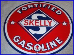 Vintage Skelly Fortified Gasoline 12 Porcelain Metal Service Station & Oil Sign
