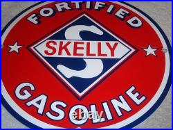 Vintage Skelly Fortified Gasoline 12 Porcelain Metal Service Station & Oil Sign