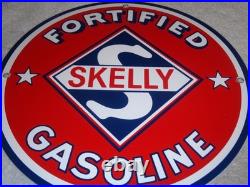 Vintage Skelly Fortified Gasoline 12 Porcelain Metal Service Station & Oil Sign