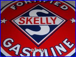 Vintage Skelly Fortified Gasoline 12 Porcelain Metal Service Station & Oil Sign