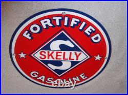 Vintage Skelly Fortified Gasoline 12 Porcelain Metal Service Station & Oil Sign