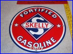 Vintage Skelly Fortified Gasoline 12 Porcelain Metal Service Station & Oil Sign