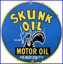 Vintage Skunk Oil Porcelain Sign Heavy Duty Dealership Gas Station Motor Oil
