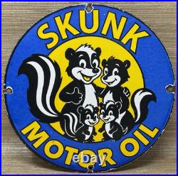 Vintage Skunk Oil Porcelain Sign Heavy Duty Dealership Gas Station Motor Oil
