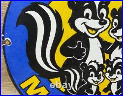 Vintage Skunk Oil Porcelain Sign Heavy Duty Dealership Gas Station Motor Oil